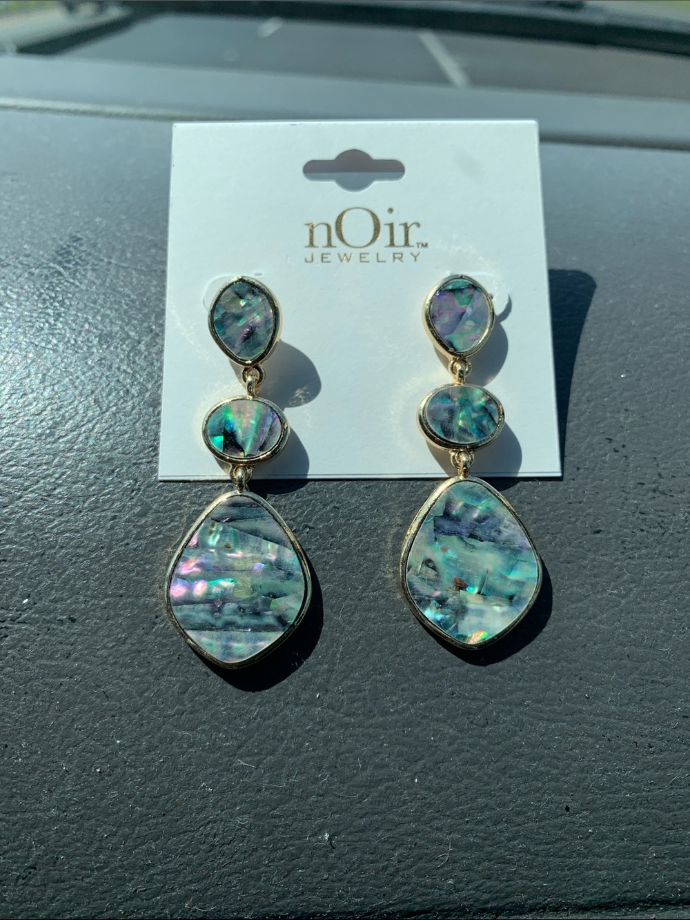 nOir Jewelry Iridescent Abalone Drop Earrings in Blue-Green Gold